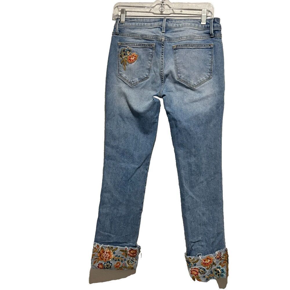 Driftwood Women's Colette Crop Jeans 26 Blue‎ Raw Hem Cuffed Floral Embroidered - Picture 2 of 8